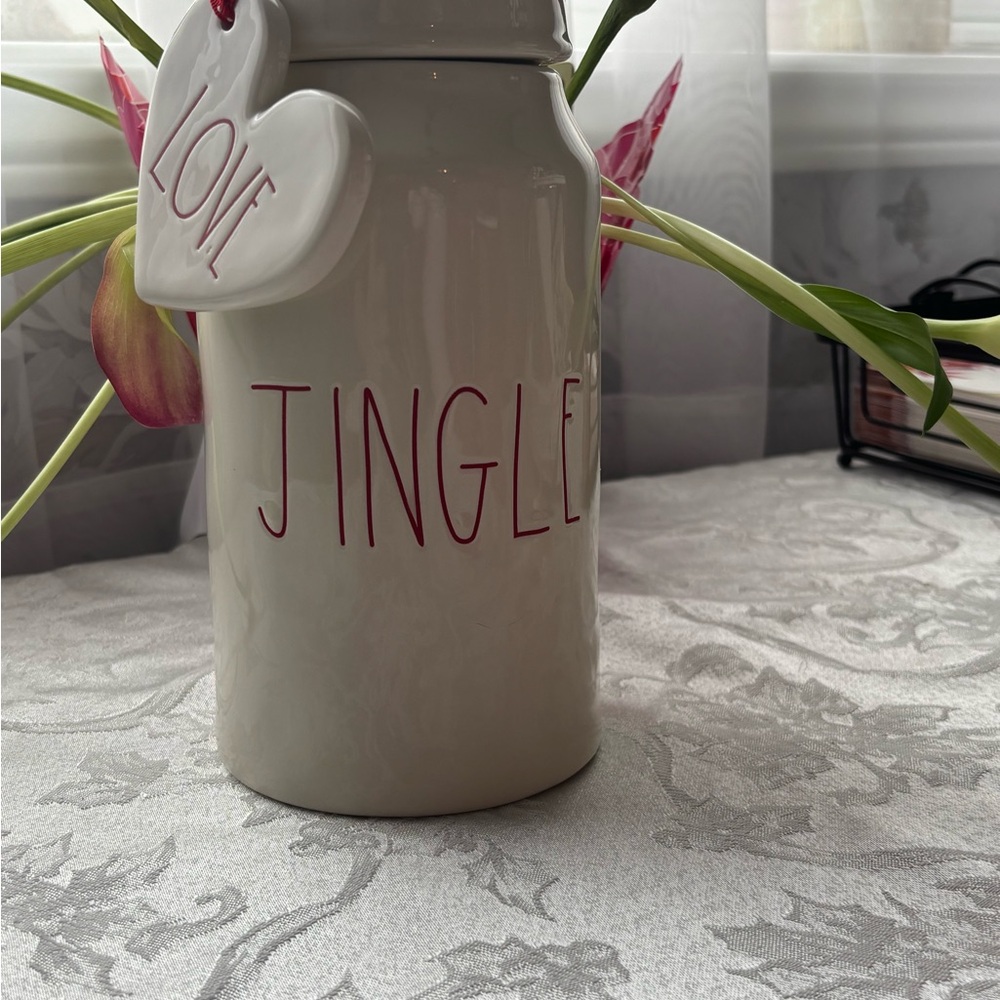 Rae Dunn Cream Jingle Vase with Red Accents